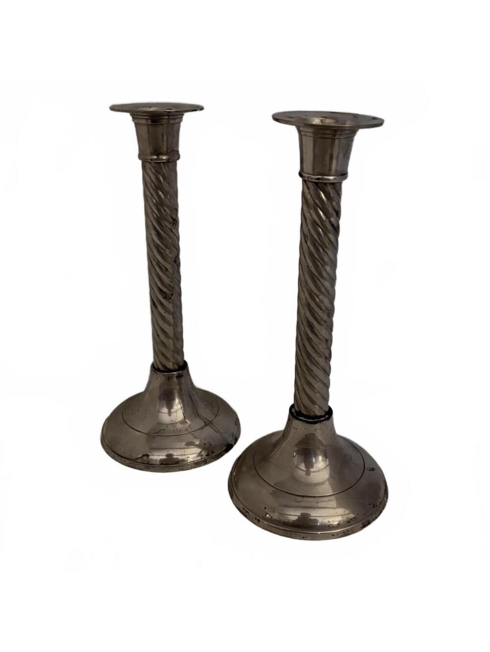 Pair of silver-plated candlesticks - barley twist stems by International Silver